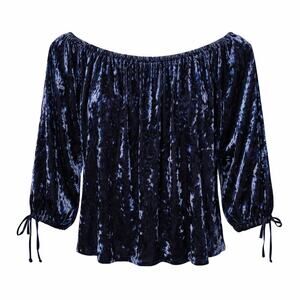 American Eagle Womens Top Size Small Blue Crushed Velvet Whimsigoth Romantic Y2K